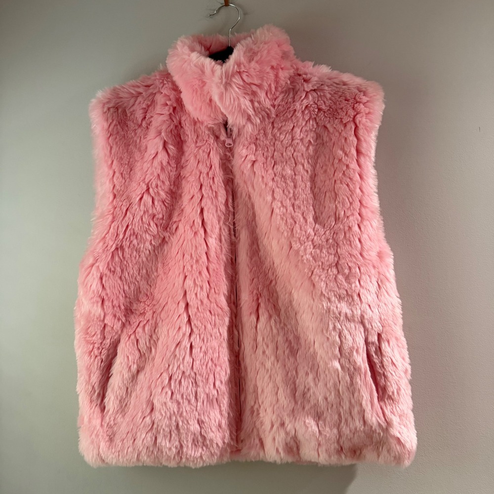 Chesley Faux Fur Vest Womens L Pink Good Reversible Shaggy Y2K Zip Up